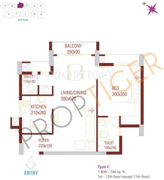 SFS Iris Apartments (1BHK+1T (744 sq ft) 744 sq ft)