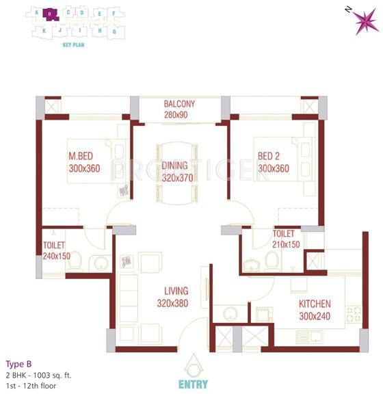 SFS Iris Apartments (2BHK+2T (1,003 sq ft) 1003 sq ft)
