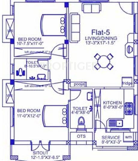 Palace Homes Sai Karthik Floor Plan (2BHK+2T)