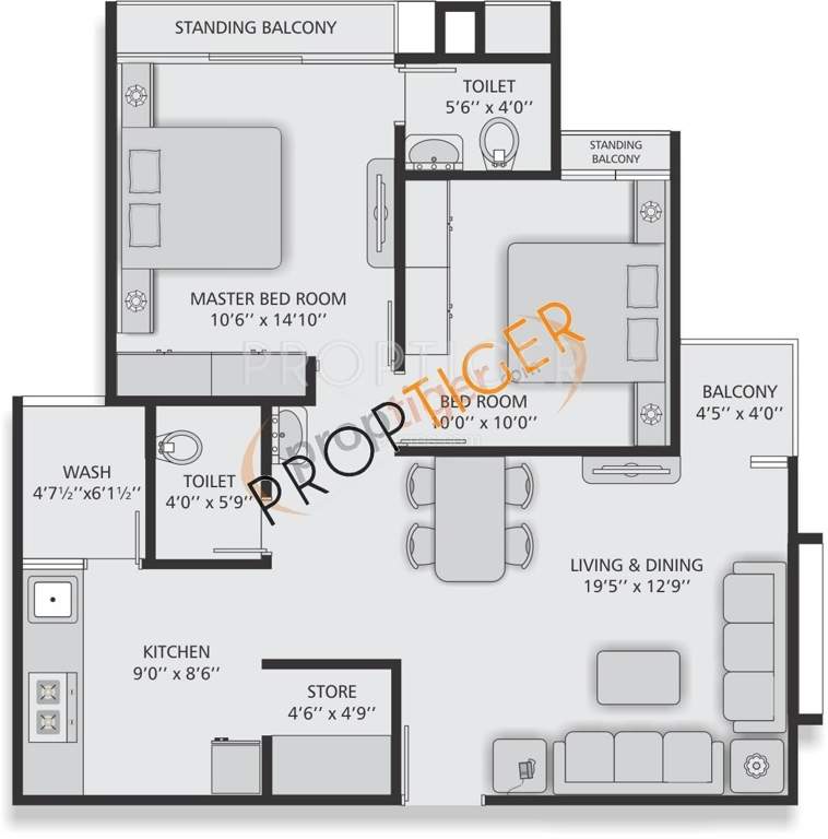Kanha Residency (2BHK+2T (1,490 sq ft) 1490 sq ft)