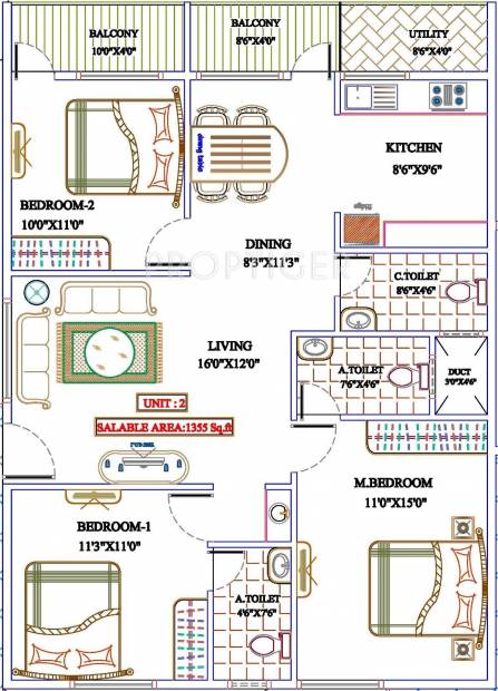 Mahaghar Vajra (3BHK+3T (1,355 sq ft) 1355 sq ft)