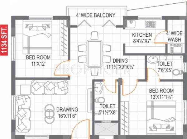 Kranti Petals (2BHK+2T (1,134 sq ft) 1134 sq ft)