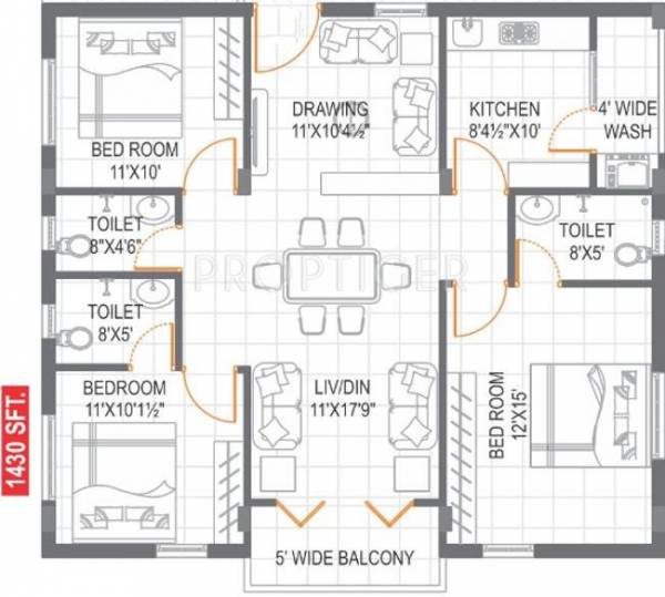 Kranti Petals (3BHK+3T (1,430 sq ft) 1430 sq ft)