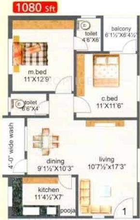 Vathsa Srinivasam (2BHK+2T (1,080 sq ft) 1080 sq ft)