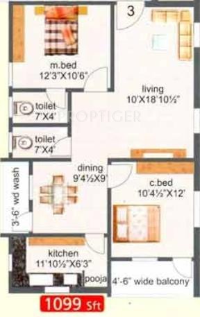 Vathsa Srinivasam (2BHK+2T (1,099 sq ft) 1099 sq ft)