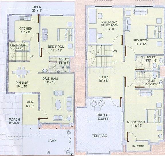 IBD Universal Indus Garden Phase I Floor Plan (3BHK+3T)