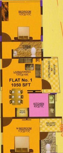 Sree Nakoda Sumukha Platinum (2BHK+2T (1,050 sq ft) 1050 sq ft)