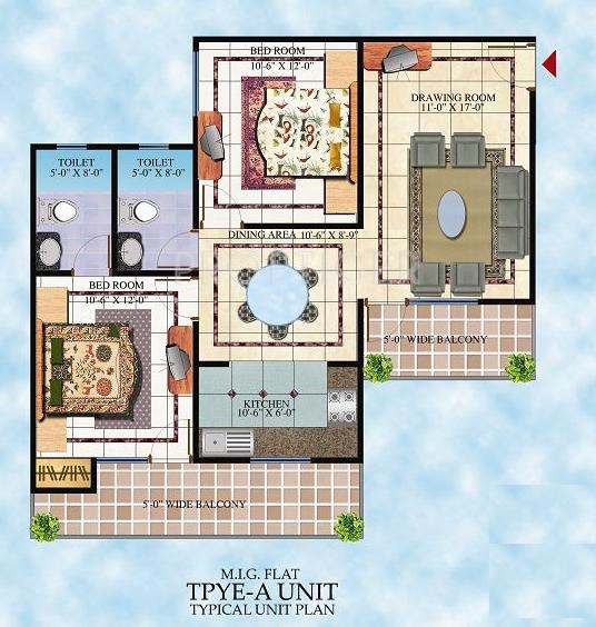 Amrapali Kanha (2BHK+2T (1,080 sq ft) 1080 sq ft)