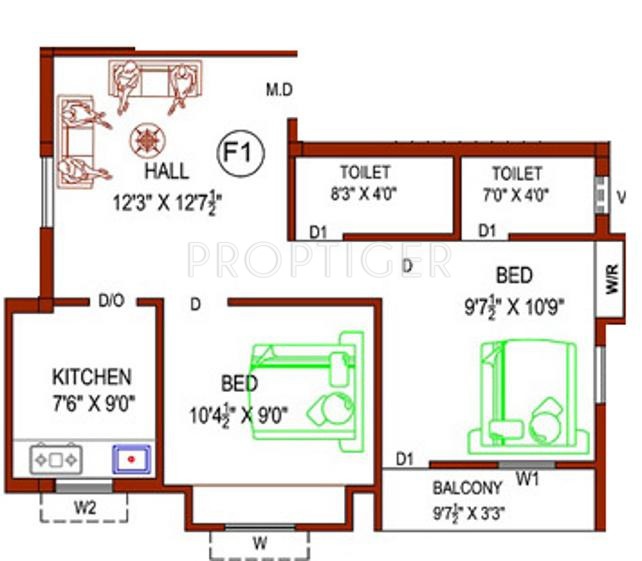 Popular Omkar and Amara (2BHK+2T (850 sq ft) 850 sq ft)