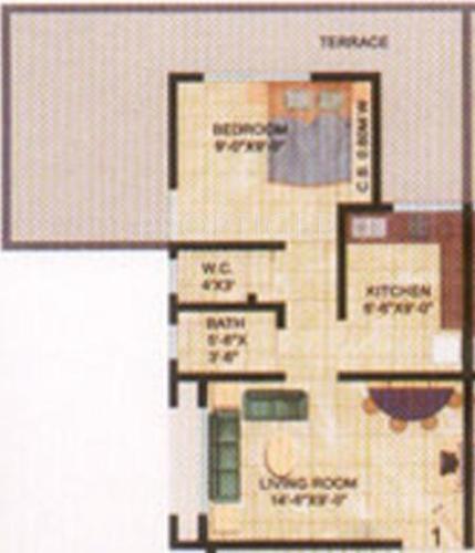 Floor Plan (1BHK+1T) RNA NG Galaxy Floor Plan (1BHK+1T)