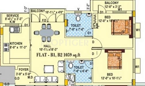 BSR Sreeram Enclave (2BHK+2T (1,059 sq ft) 1059 sq ft)