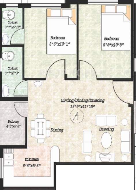 Sree Balaji Twin (2BHK+2T (770 sq ft) 770 sq ft)