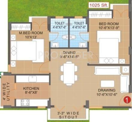 Saroj Aquila (2BHK+2T (1,025 sq ft)   Pooja Room 1025 sq ft)