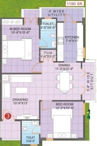 Saroj Aquila (2BHK+2T (1,190 sq ft)   Pooja Room 1190 sq ft)