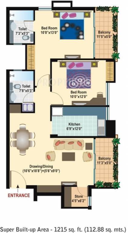 Ashiana Rangoli Gardens (2BHK+2T (1,215 sq ft) 1215 sq ft)