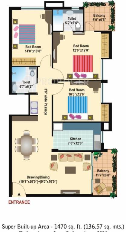 Ashiana Rangoli Gardens (3BHK+2T (1,470 sq ft) 1470 sq ft)