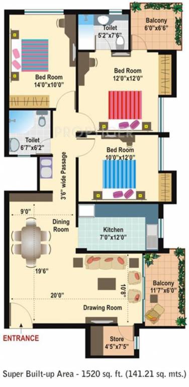 Ashiana Rangoli Gardens (3BHK+2T (1,520 sq ft) 1520 sq ft)