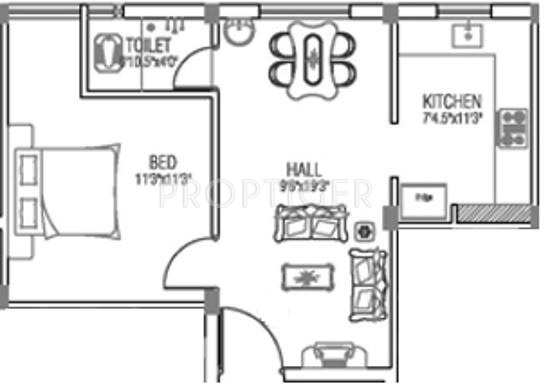 Sai Shrishti Homes Dwarakamaye Floor Plan (1BHK+1T)