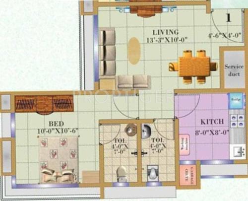 Sarah Group Sarah Towers Floor Plan (1BHK+1T)