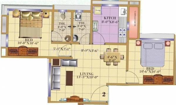 Sarah Group Sarah Towers Floor Plan (2BHK+2T)