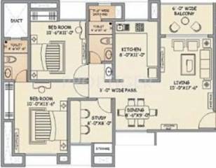 Gala Pride Presidency Luxuria (2BHK+2T (878 sq ft) + Study Room 878 sq ft)