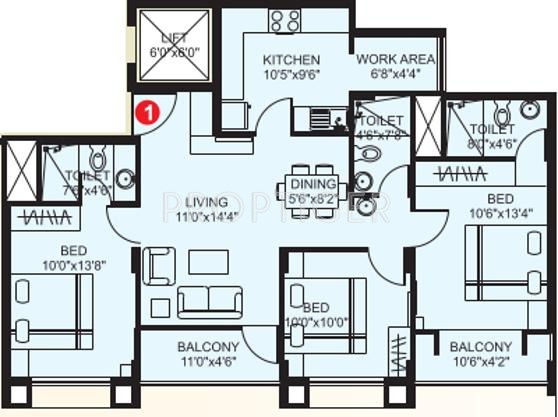 Plama Citius (3BHK+3T (1,210 sq ft) 1210 sq ft)