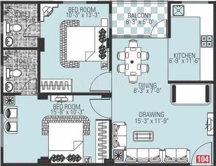 Arihant Arihant Palm (2BHK+2T (1,057 sq ft) 1057 sq ft)