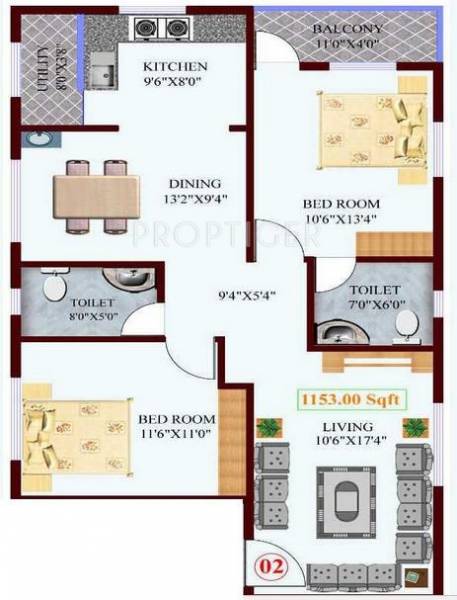 Tree Tree Mapple Tree (2BHK+2T (1,153 sq ft) 1153 sq ft)
