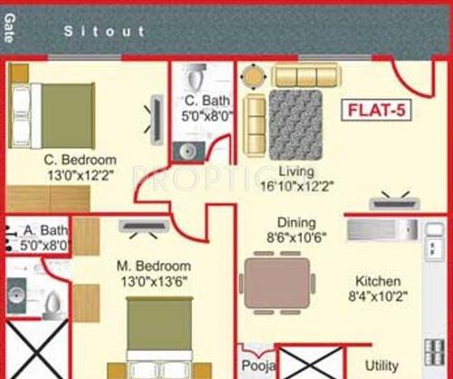 Karunya Sri Sai Himaja (2BHK+2T (1,268 sq ft) 1268 sq ft)