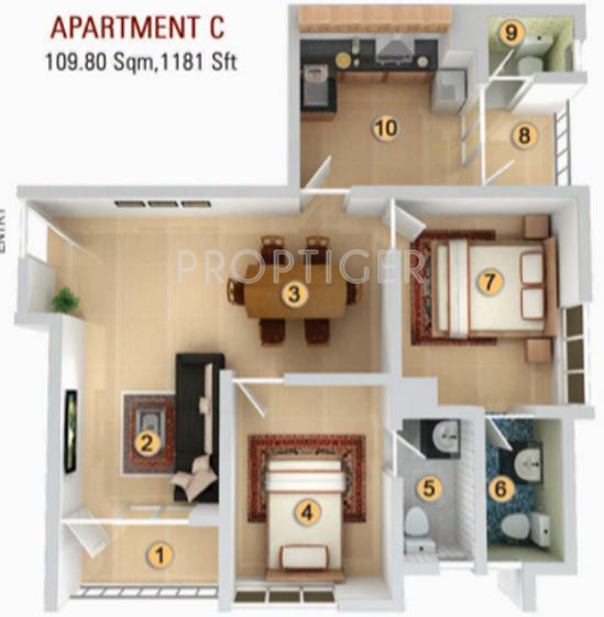 Plama Fortune (2BHK+2T (1,180 sq ft) 1180 sq ft)