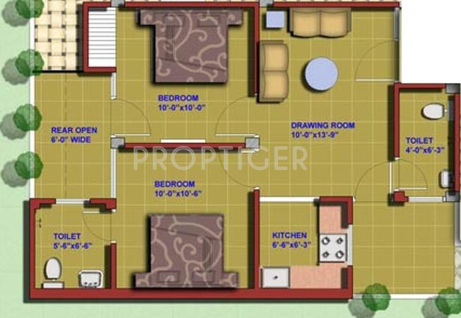 Rajyan Builders Apartments Floor Plan (2BHK+2T)