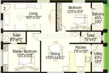 Lahari Fort View (2BHK+2T (1,099 sq ft) 1099 sq ft)