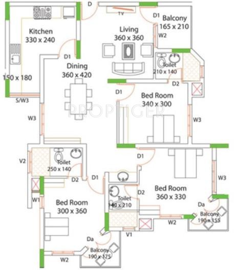 Heera Breeze (3BHK+3T (1,405 sq ft) 1405 sq ft)