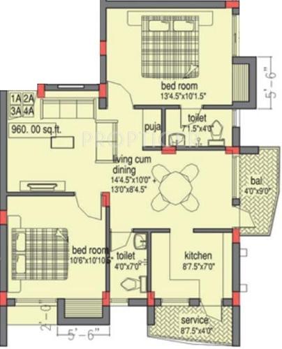 Green Lavender Park (2BHK+2T (960 sq ft)   Pooja Room 960 sq ft)