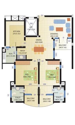 Heera Green Court (2BHK+2T (1,295 sq ft) 1295 sq ft)
