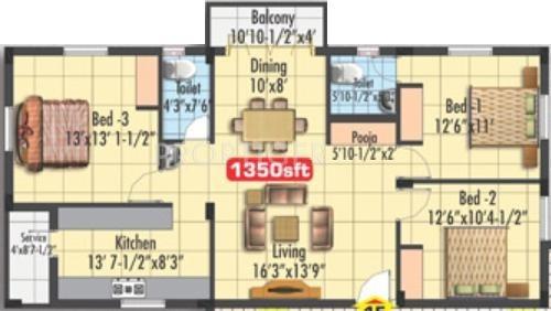 Green Dream Park (3BHK+2T (1,350 sq ft) 1350 sq ft)