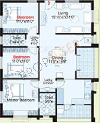 Lahari Fort View (3BHK+2T (1,425 sq ft) Pooja Room 1425 sq ft)