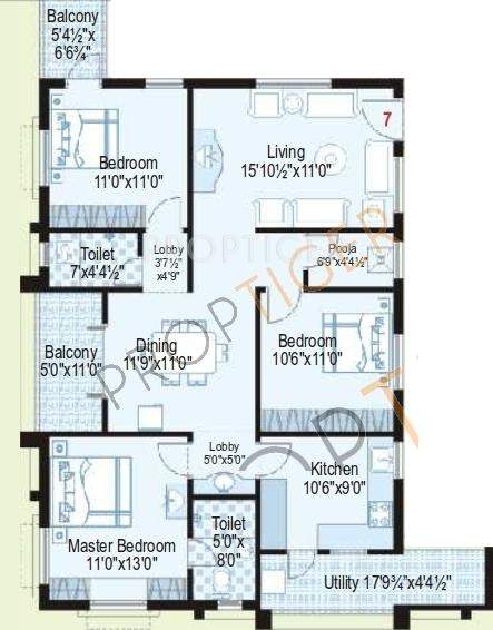 Lahari Fort View (3BHK+2T (1,577 sq ft) Pooja Room 1577 sq ft)