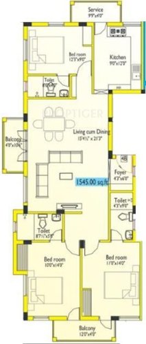 Green West Wind (3BHK+3T (1,545 sq ft) 1545 sq ft)