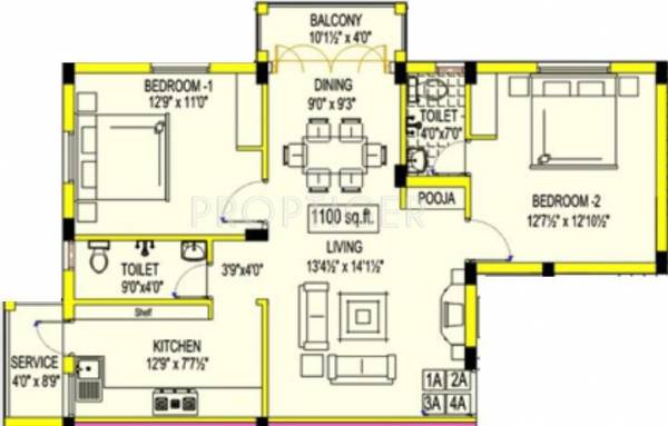 Green Ragas (2BHK+2T (1,100 sq ft) 1100 sq ft)