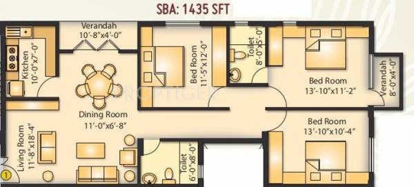 Supratik Elegance (3BHK+2T (1,435 sq ft) 1435 sq ft)