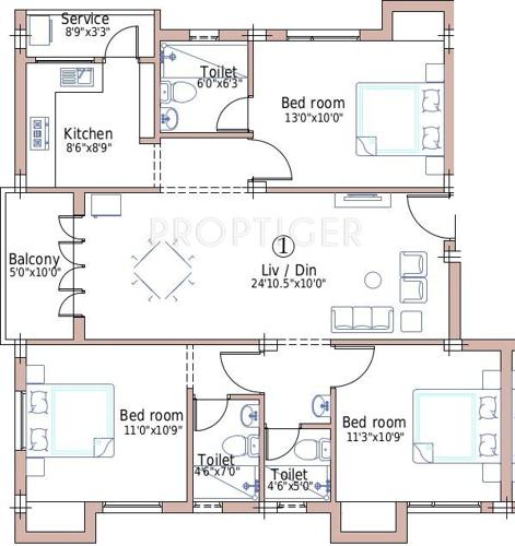  Vijay Sri (3BHK+3T (1,280 sq ft) 1280 sq ft)