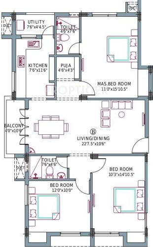  Omkareshwar (3BHK+2T (1,345 sq ft)   Pooja Room 1345 sq ft)