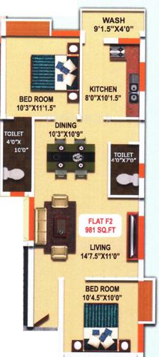 Repute Belief (2BHK+2T (981 sq ft) 981 sq ft)