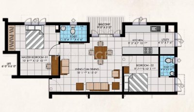JMV The Opulence (2BHK+2T (845 sq ft) 845 sq ft)