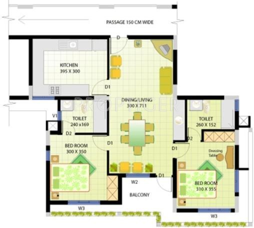 Floor Plan (2BHK+2T) Heera Group Towers Floor Plan (2BHK+2T)