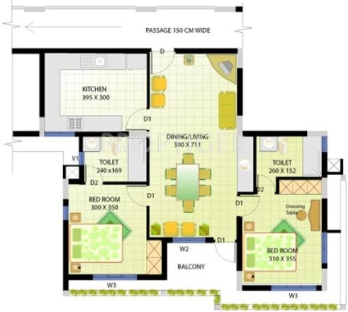 Heera Group Towers Floor Plan (2BHK+2T)