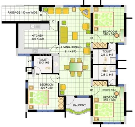 Heera Group Towers Floor Plan (3BHK+3T)