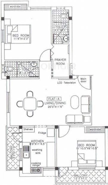 Repute Homes Jireh Floor Plan (2BHK+2T)