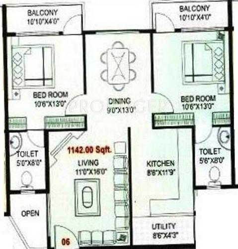 Citadil KMR Land Mark (2BHK+2T (1,142 sq ft) 1142 sq ft)